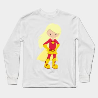 Superhero Girl, Blonde Hair, Hero, Red Costume Long Sleeve T-Shirt